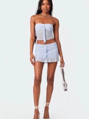 NWT Edikted Light Blue Solange Ruffle Skirt